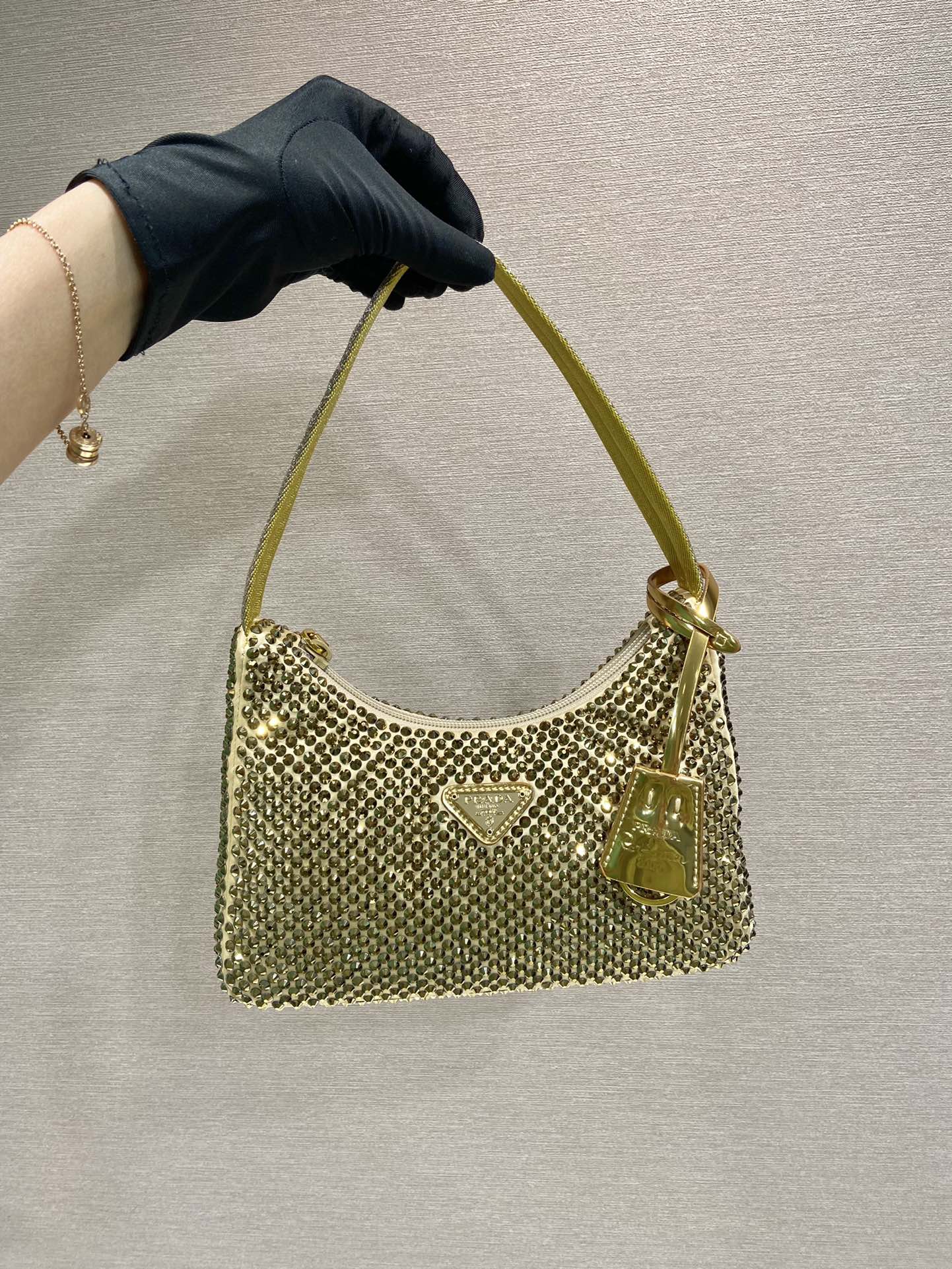 Prada Mini Duchesse And Crystal 2000 Hobo Bag Handbag Gold 1NE515